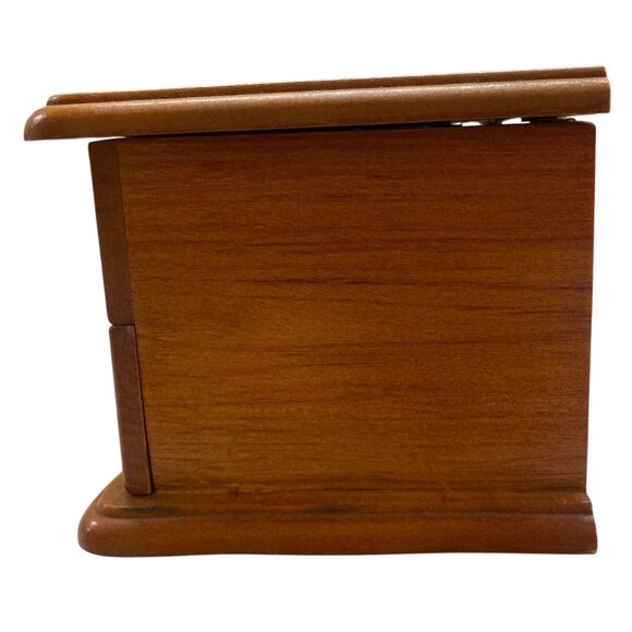 Vintage Wooden Jewelry Box With Brass Handles & Velvet Interior - Picture 6 of 8